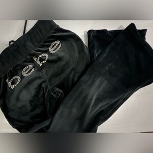 Bebe XS Black Velour Rhinestone Logo Tracksuit Set NWOT Y2K Juniors 0